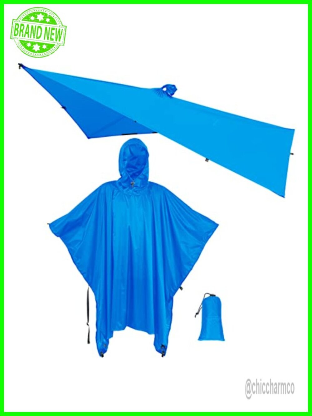 Waterproof Silnylon Ripstop Hooded Rain Poncho Lightweight Compact Outdoor
